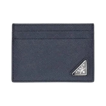 PRADA Leather Card Clip Card Holder Regular Men's Blue