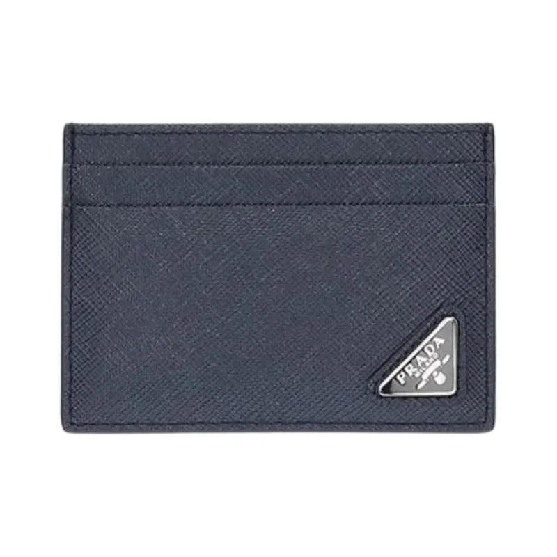 PRADA Leather Card Holder Card Holder Men's Blue-0