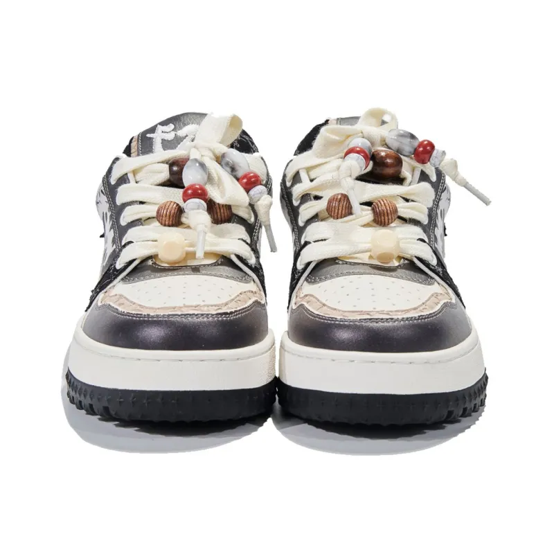 FERNANDA FRANKLIN Ink Bamboo Panda Coverage Cushioning Wear Resistant Low Top Skateboard Shoes Men's White-4