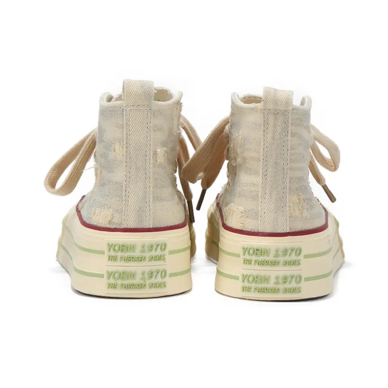 Yobn Anti Slip Wear Resistant High Top Skateboard Shoes Women's Starlight Gold-6