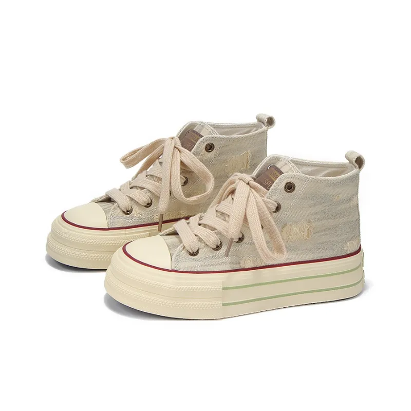 Yobn Anti Slip Wear Resistant High Top Skateboard Shoes Women's Starlight Gold-3