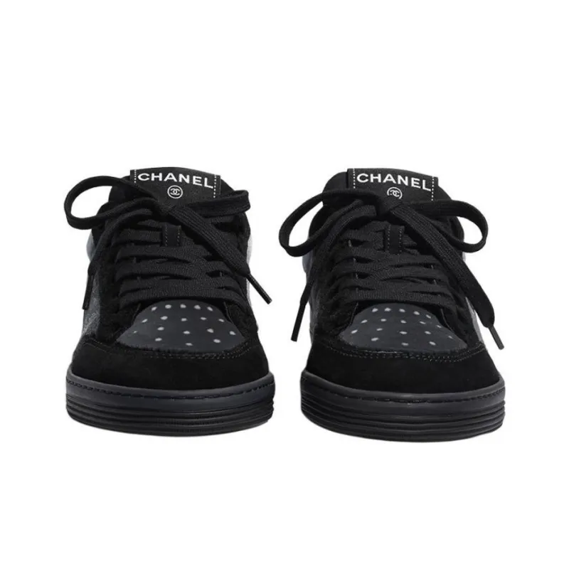 CHANEL Low Top Stylish Skateboarding Shoes Women's Black & Gray Patchwork-2