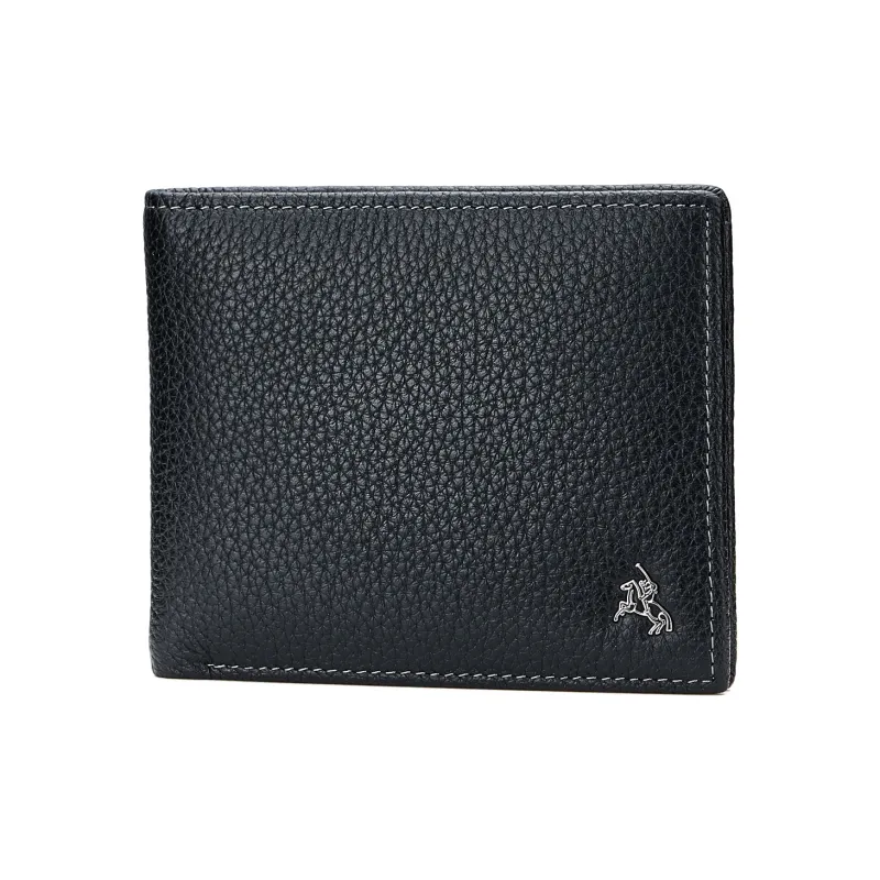 POLOMEISDO Top Grain Cow Leather Cropped Wallet Men's Black/White Stitching-0