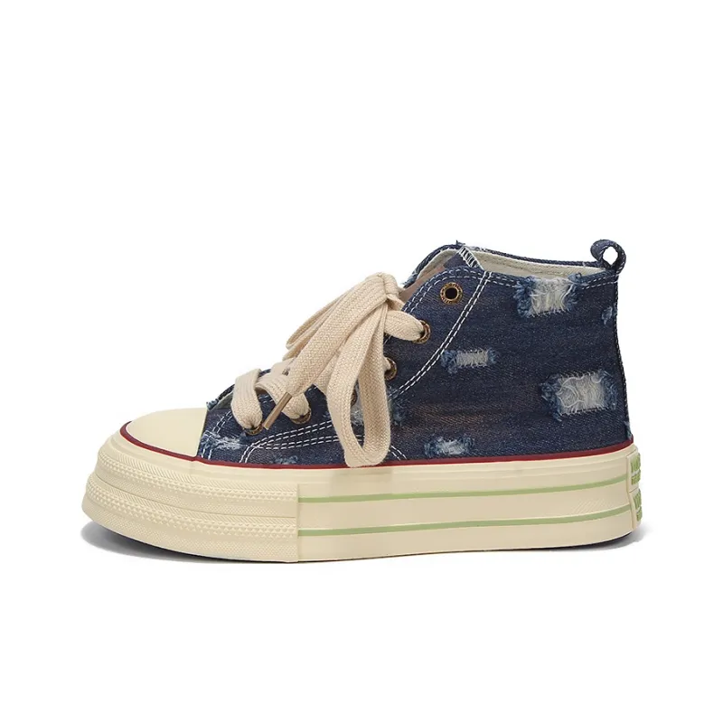 Yobn Anti Slip Wear Resistant High Top Skateboard Shoes Women's Dark Blue-0