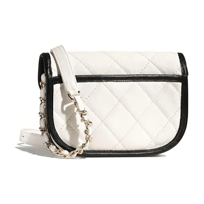 CHANEL Calfskin Messenger Bag, Crescent Bag, Crossbody Bag, Shoulder Bag Women's Black White-1