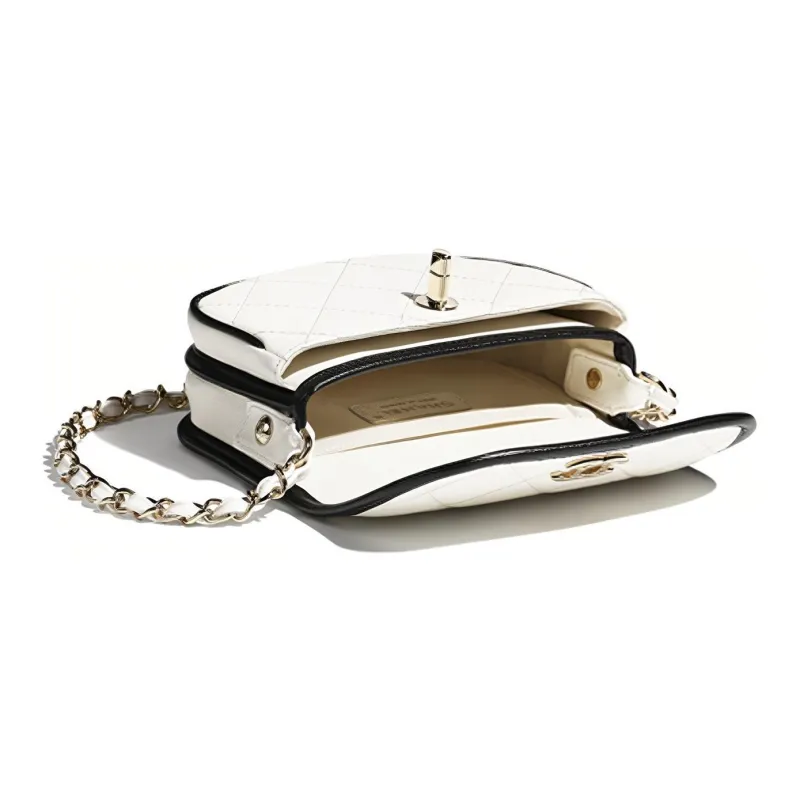CHANEL Calfskin Messenger Bag, Crescent Bag, Crossbody Bag, Shoulder Bag Women's Black White-2