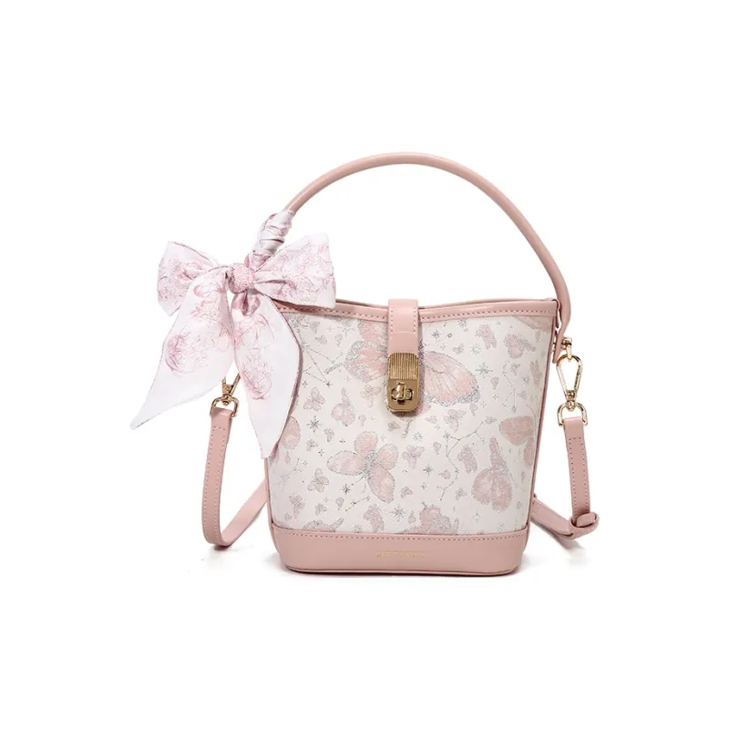 Carit&Koty Polyurethane Bonded Synthetic Leather Bucket Bag Crossbody Handbag Women's Gray/Pink-9