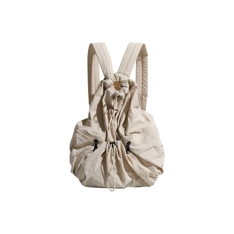 GKY PU Casual Versatile Pleated Backpack Students Unisex Beige/Blue/Black-1