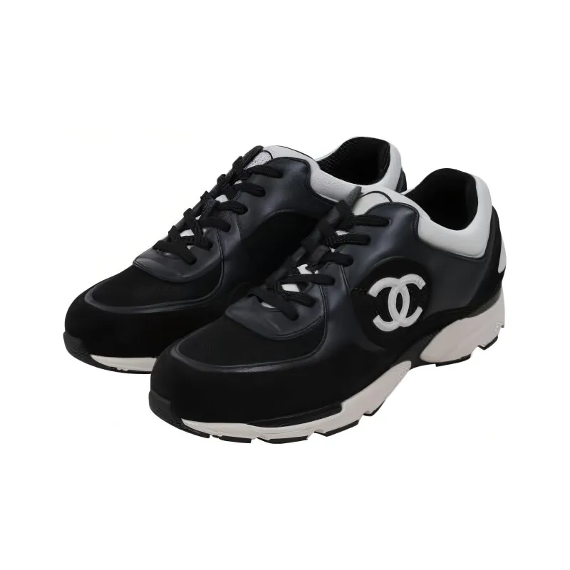 CHANEL Slip Resistant Breathable Low Top Casual Shoes Men's Black White-0