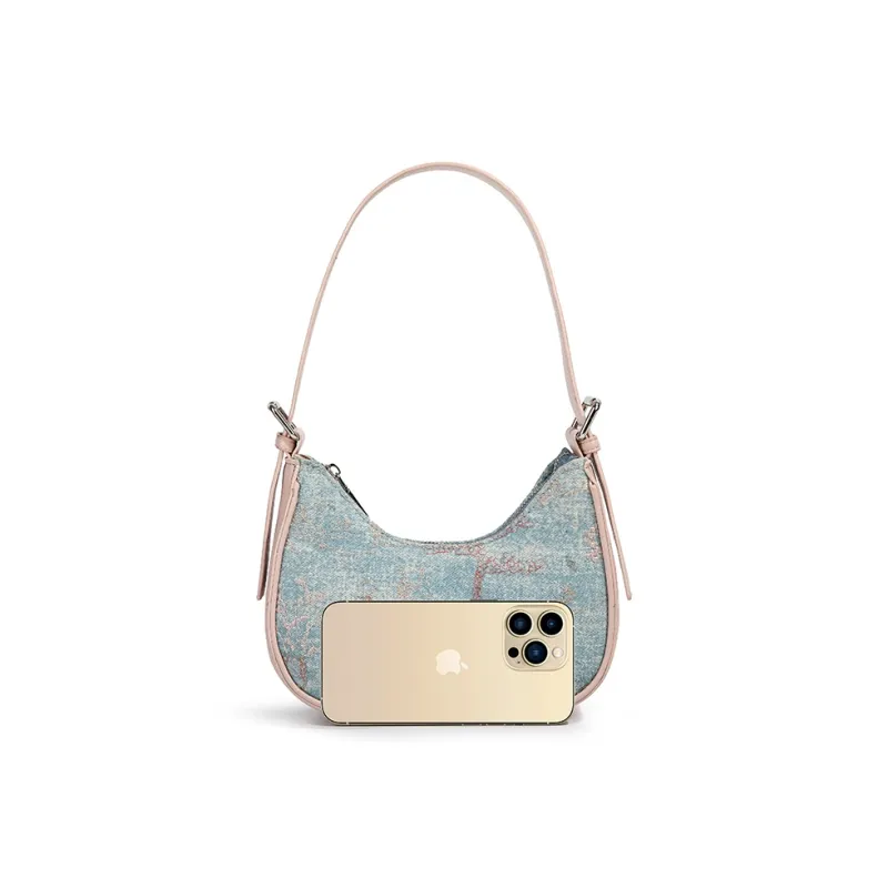 CAEISL&KCIEL Polyurethane Synthetic Leather Shoulder Bag Women's Blue And White Embroidered Pink-1