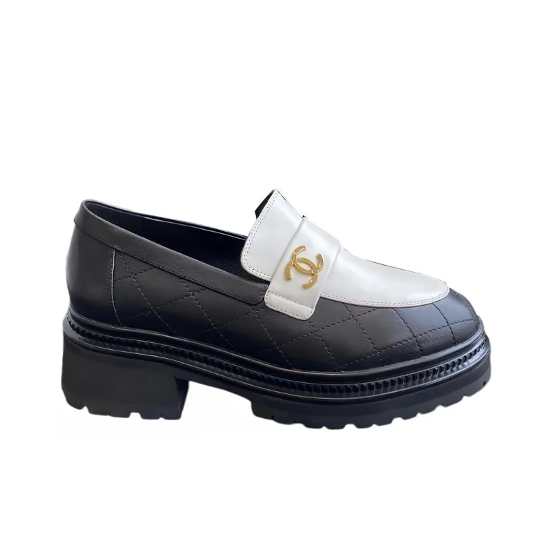 CHANEL Loafers Women's White Black-1