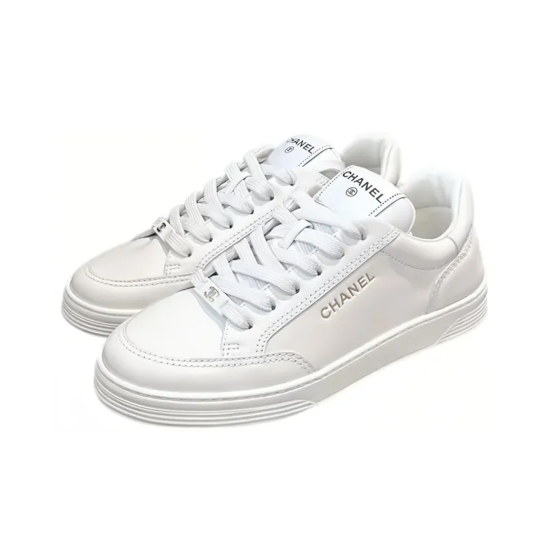 CHANEL Low Top Skateboard Shoes Men's White-3