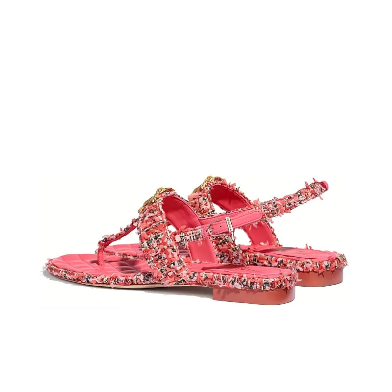 CHANEL Strap Sandals Women's Coral Red-3