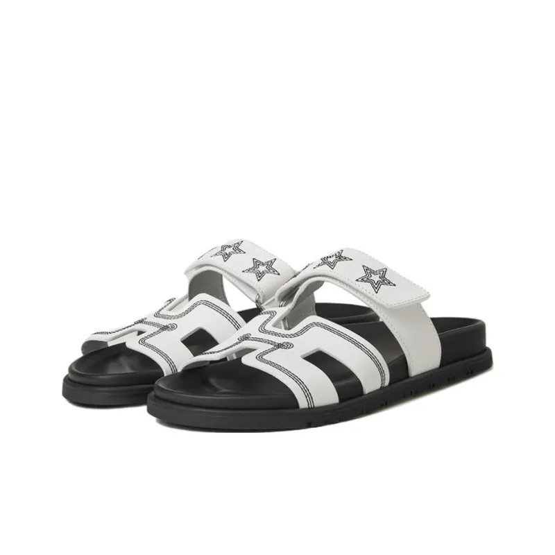 HERMES Chypre Rubber Sole Slide Slippers Women's White-3