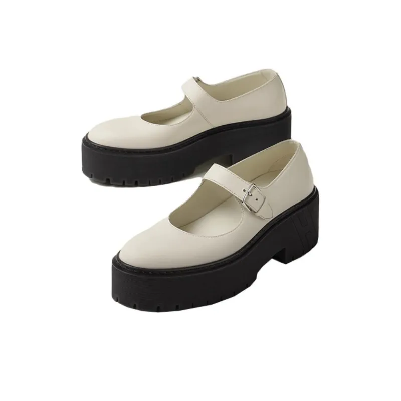 HERMES Hoxton Chunky Heel Mary Jane Shoes 6cm Women's Beige Black-3
