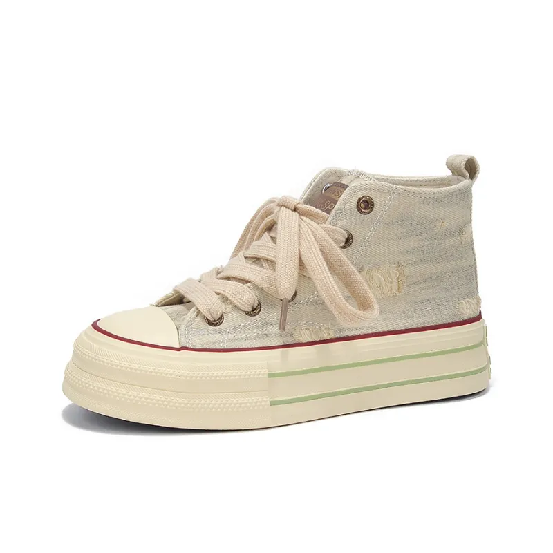 Yobn Anti Slip Wear Resistant High Top Skateboard Shoes Women's Starlight Gold-2