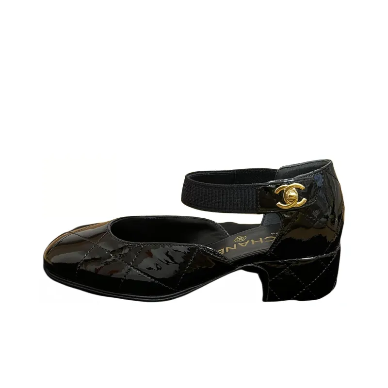 CHANEL Chunky Heel Mary Jane Shoes 5cm Women's Black-0