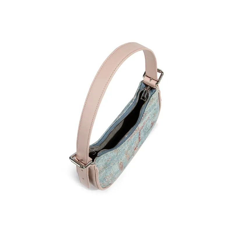 CAEISL&KCIEL Polyurethane Synthetic Leather Shoulder Bag Women's Blue And White Embroidered Pink-4