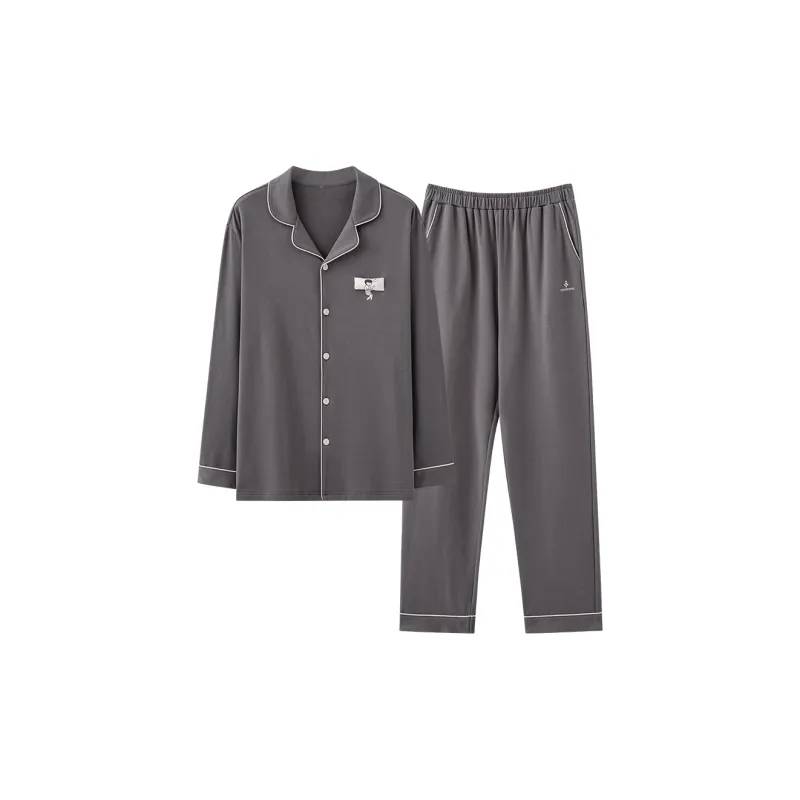 Qiao Ni Tong Pajama Set Men's Dark Gray-0
