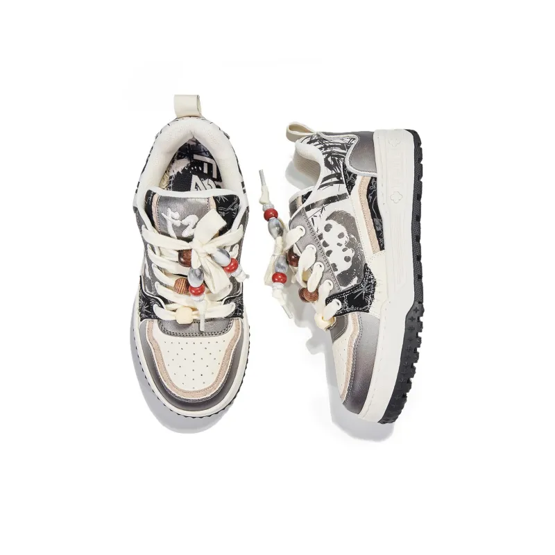 FERNANDA FRANKLIN Ink Bamboo Panda Coverage Cushioning Wear Resistant Low Top Skateboard Shoes Women's White-3
