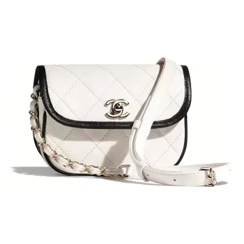 CHANEL Calfskin Messenger Bag Half Moon Bag Crossbody Bag Shoulder Bag Women's Black White