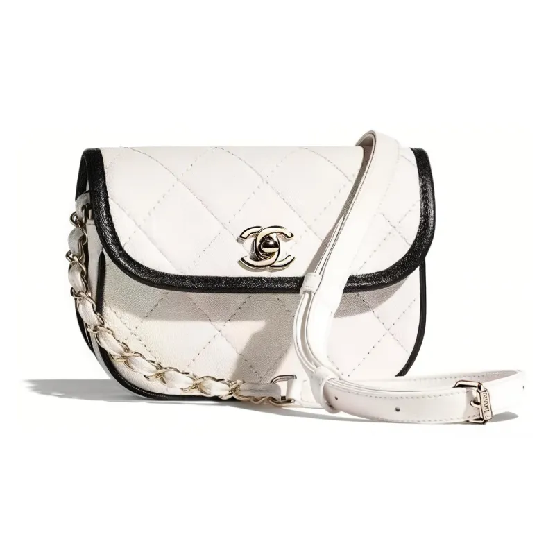 CHANEL Calfskin Messenger Bag, Crescent Bag, Crossbody Bag, Shoulder Bag Women's Black White-0