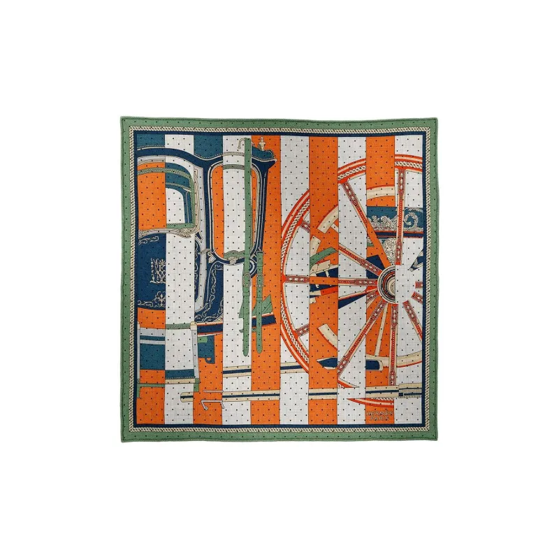 HERMES Cashmere Silk Scarves Women's Green/Gray/Orange-2