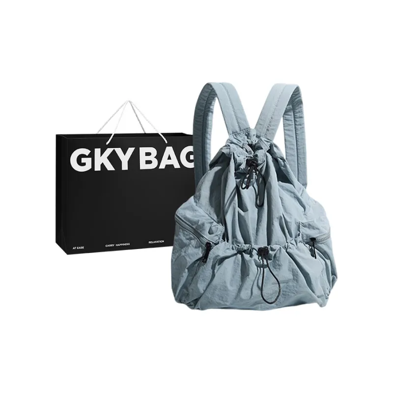 GKY PU Casual Versatile Pleated Backpack Students Unisex Beige/Blue/Black-6