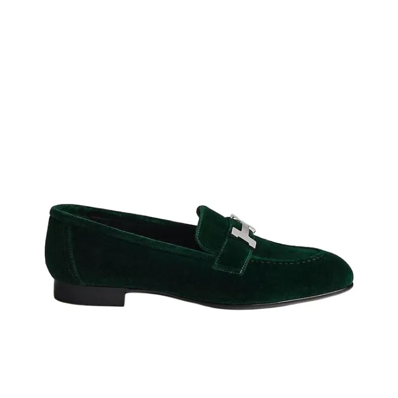 HERMES Paris Loafers Women's Green-1
