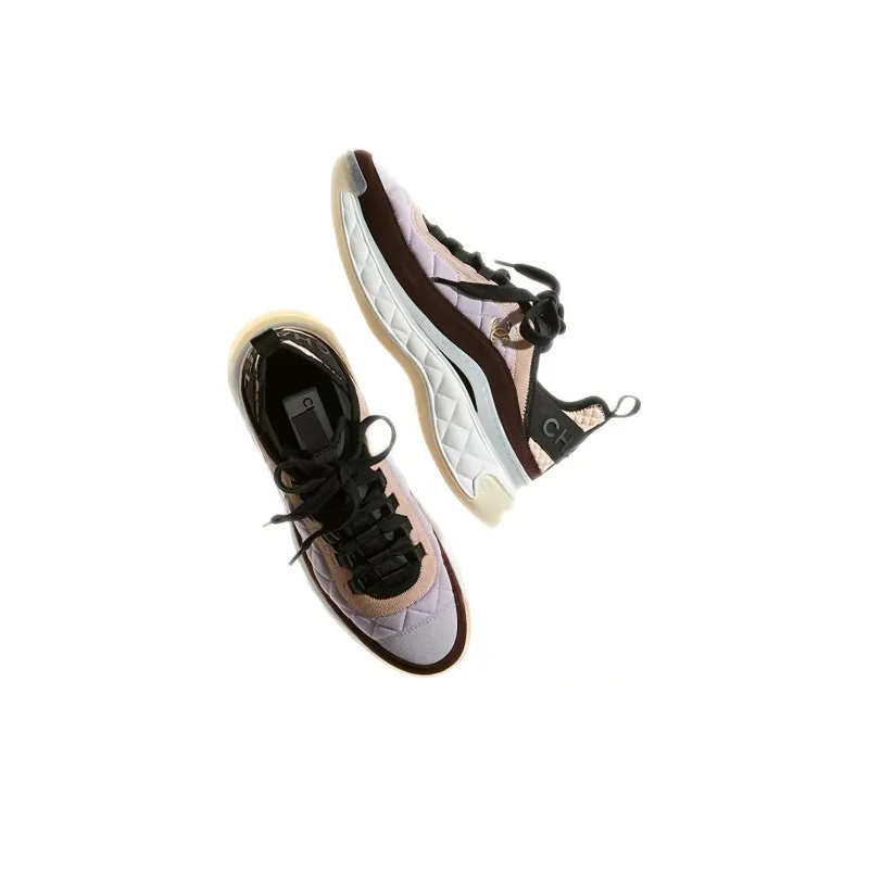 CHANEL Low-Top Casual Shoes Women's Purple Beige-2