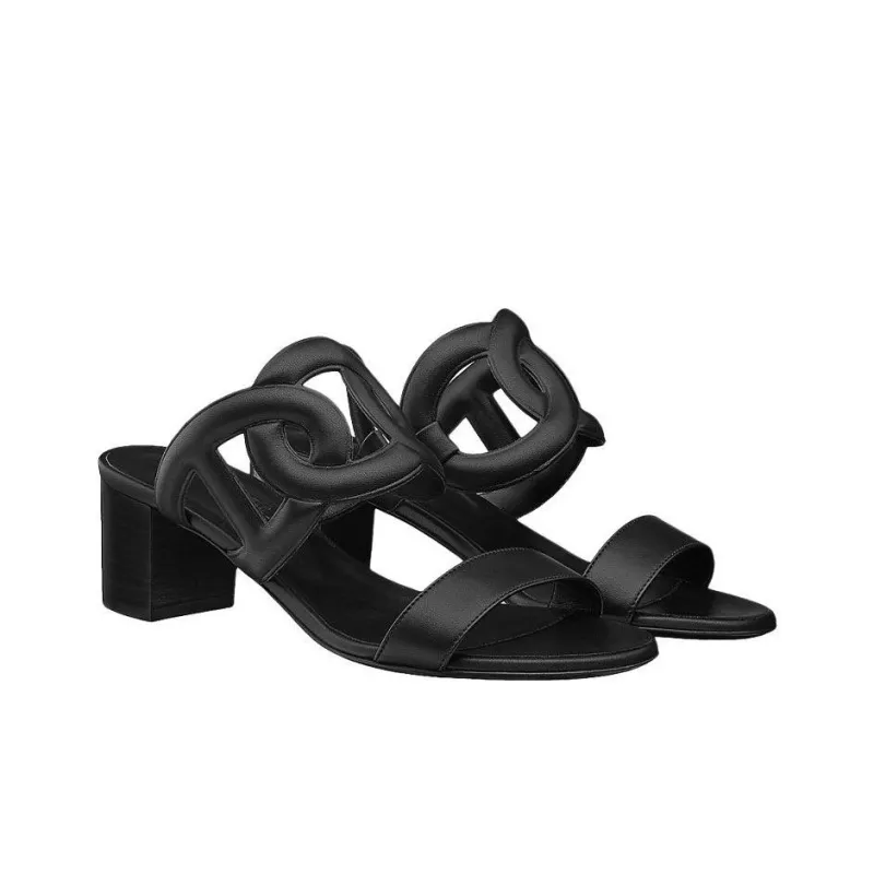 HERMES Bikini Slide Slippers Women's Black-2