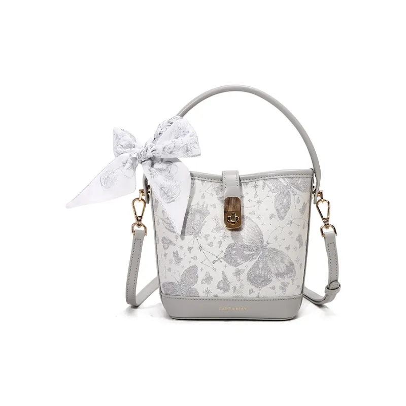 Carit&Koty Polyurethane Bonded Synthetic Leather Bucket Bag Crossbody Handbag Women's Gray/Pink-1