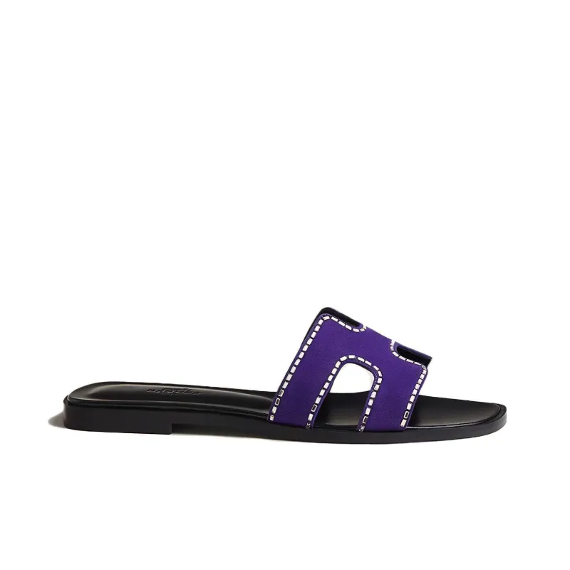 HERMES Oran Slide Slippers Women's Black Purple-1