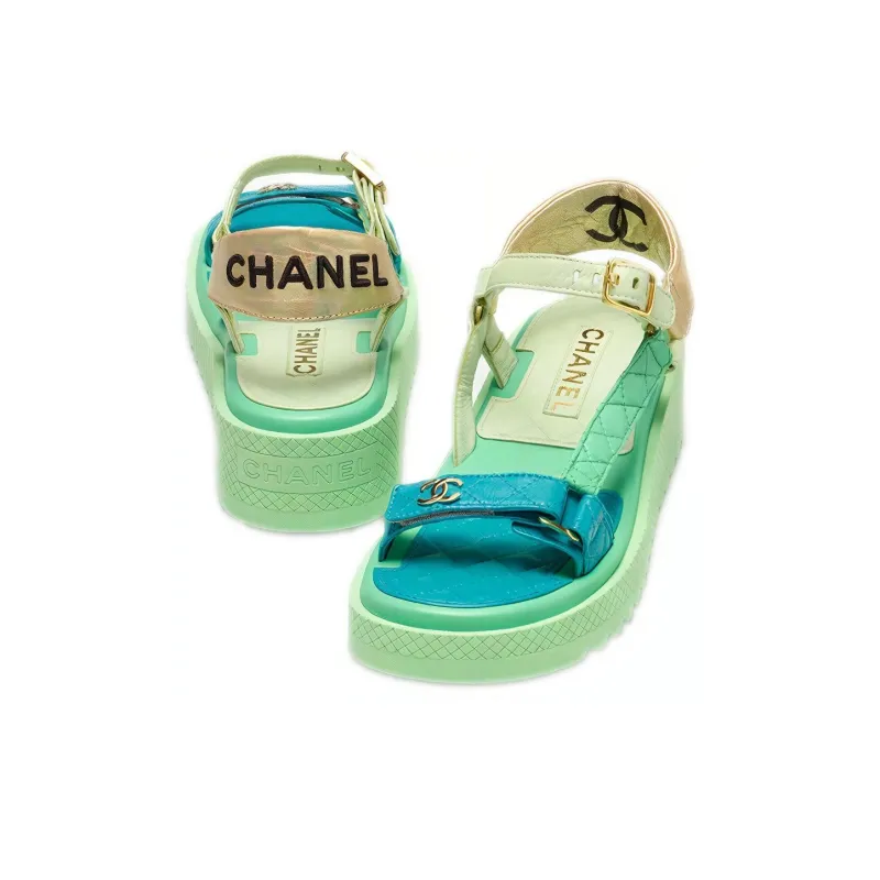 CHANEL Beach Sandals Women's Blue Green-2