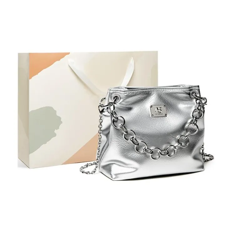 15 MINS Cow Leather Handbag Shoulder Bag Crossbody Bag Small Size Women's Midnight Black/Silver-6
