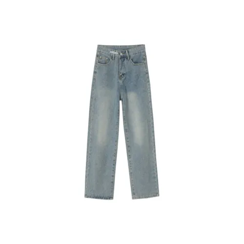 Aoaifu Jeans Unisex Vintage Light Blue