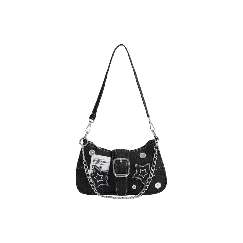Carksky Denim Underarm One Shoulder Handbag Women's Black-1