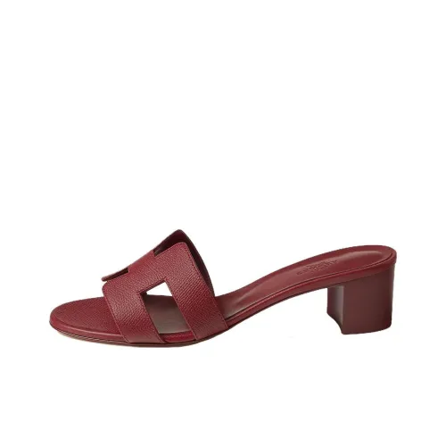 HERMES Oasis Rubber Sole Quiet Slide Slippers Women's Red