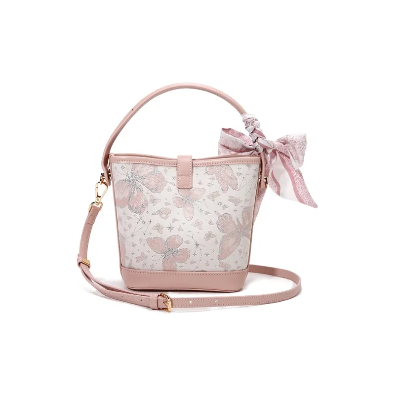 Carit&Koty Polyurethane Bonded Synthetic Leather Bucket Bag Crossbody Handbag Women's Gray/Pink-11
