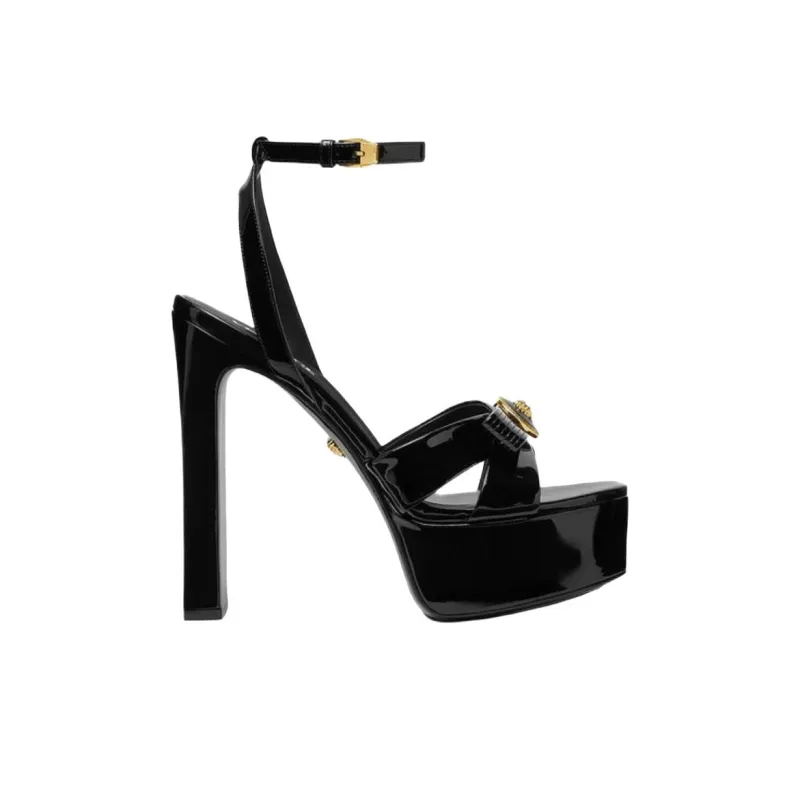 FANSIZHE Gianni Ribbon One Strap Sandals 14cm Women's Black-1