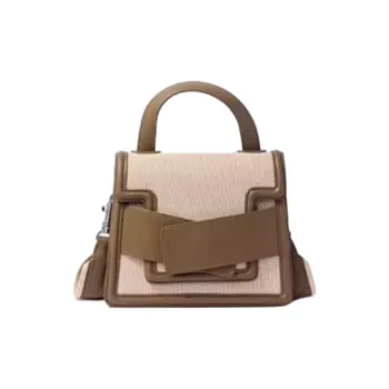 BOB ORE BLUE COLLECTION Genuine Leather With Canvas Shoulder Bag Crossbody Bag Handbag Medium Size Women's Mud