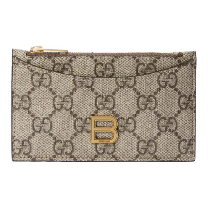 GUCCI Balenciaga Paris Collaboration Hourglass Leather Card Holder, Coin Purse, Card Holder Unisex Ebony-0