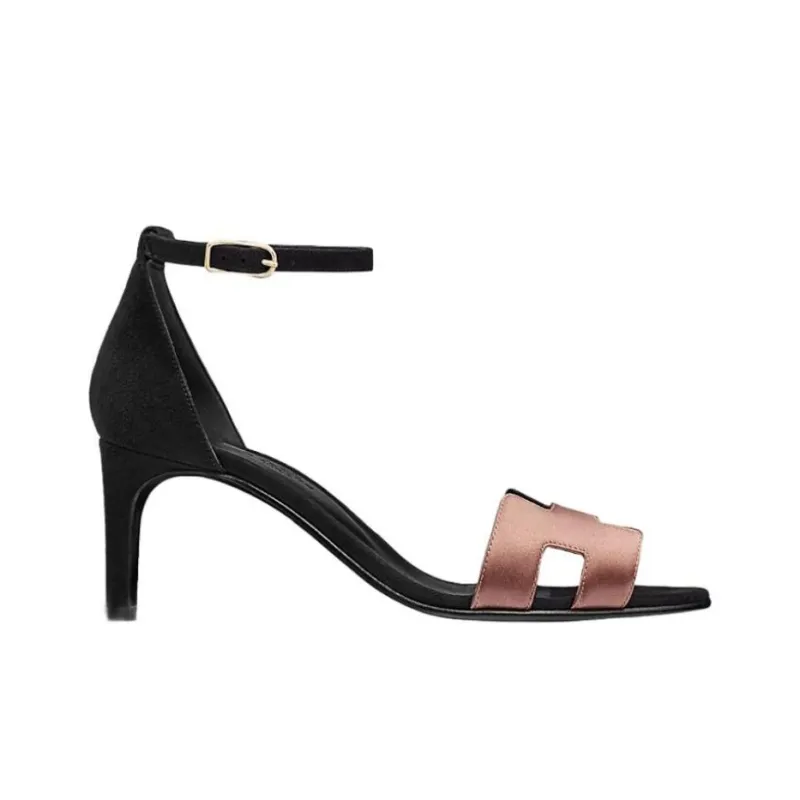 HERMES Premiere 70 Strap Sandals Women's Black Pink-1