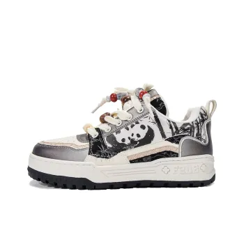 FERNANDA FRANKLIN Ink Bamboo Panda Coverage Cushioning Wear Resistant Low Top Skateboard Shoes Women's White