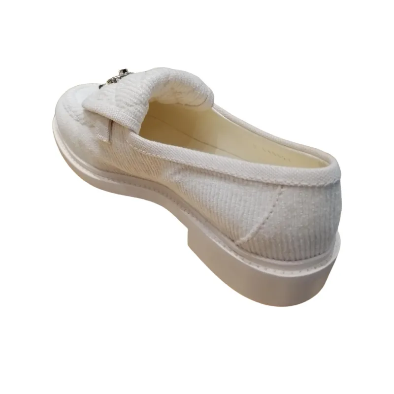 CHANEL Loafers Ivory Corduroy Women's-4