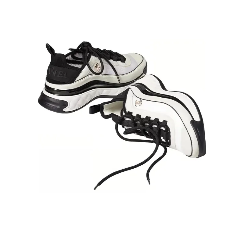 CHANEL Women's Velvet Calfskin & Mixed Fibers Sneaker 'White Black' Women's-4