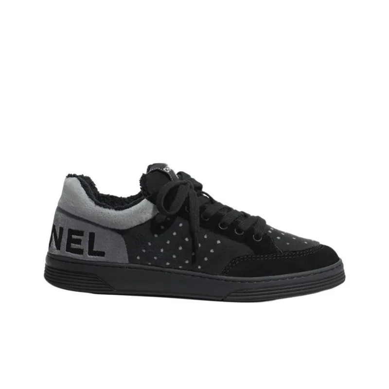 CHANEL Low Top Stylish Skateboarding Shoes Women's Black & Gray Patchwork-1