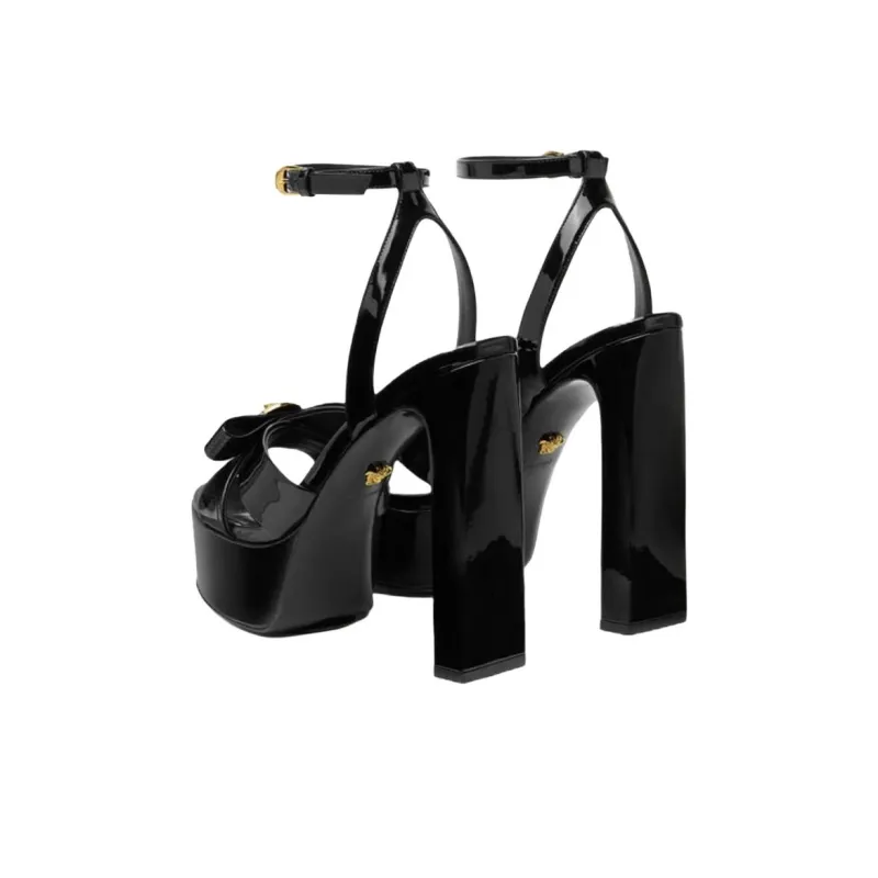 FANSIZHE Gianni Ribbon One Strap Sandals 14cm Women's Black-3
