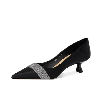 JESSICA SOPHIA Sexy Pointed Toe Cat Heel Shoes Casual Single Shoes 4cm Women's Black
