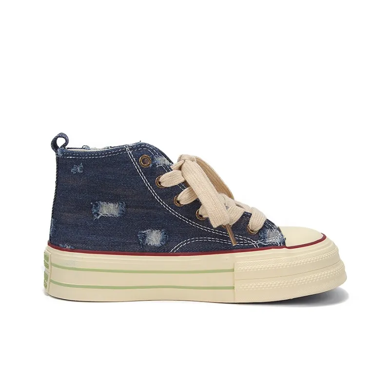Yobn Anti Slip Wear Resistant High Top Skateboard Shoes Women's Dark Blue-1